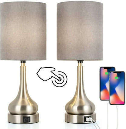 USB Table Lamps Set of 2, with Touch Control for Living Room with USB Charging Ports