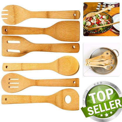 6 Piece Wooden Cooking Utensil Set Bamboo