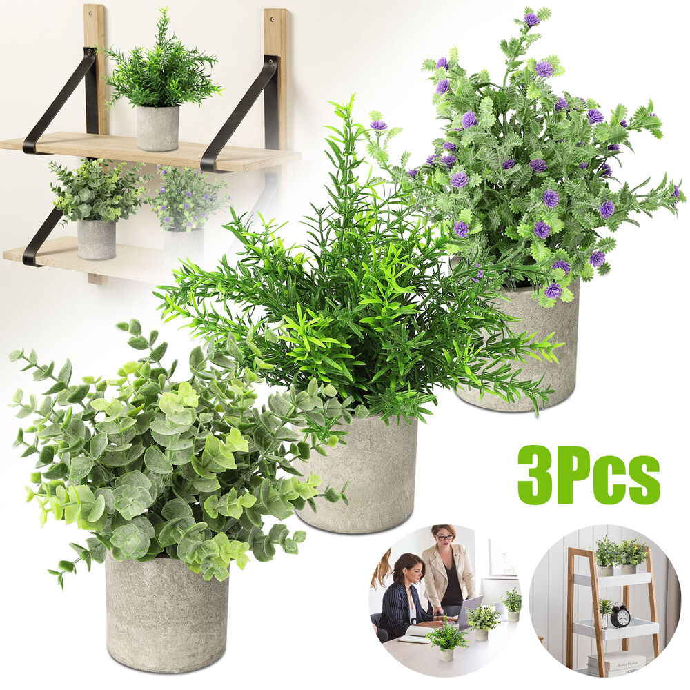 3 Pack Small Potted Artificial Plants