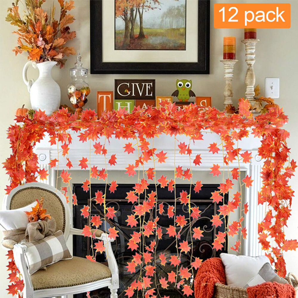 12 Artificial Maple Leaves Party Decor