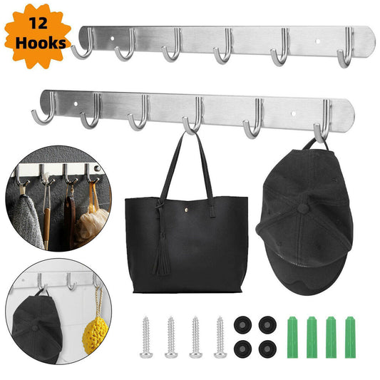 12 Hooks Wall Key Bag Towel Rack Hanger