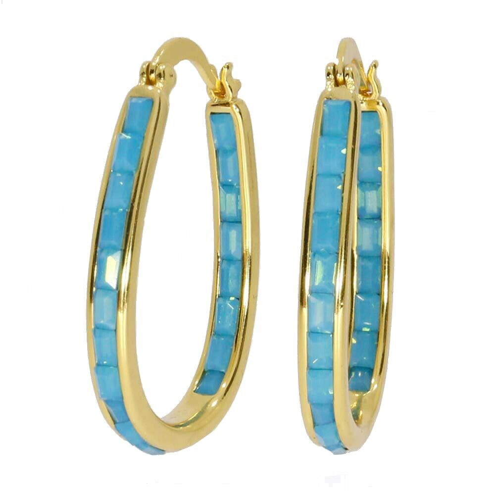 18k Gold Plated Light Blue Out Hoop Earrings