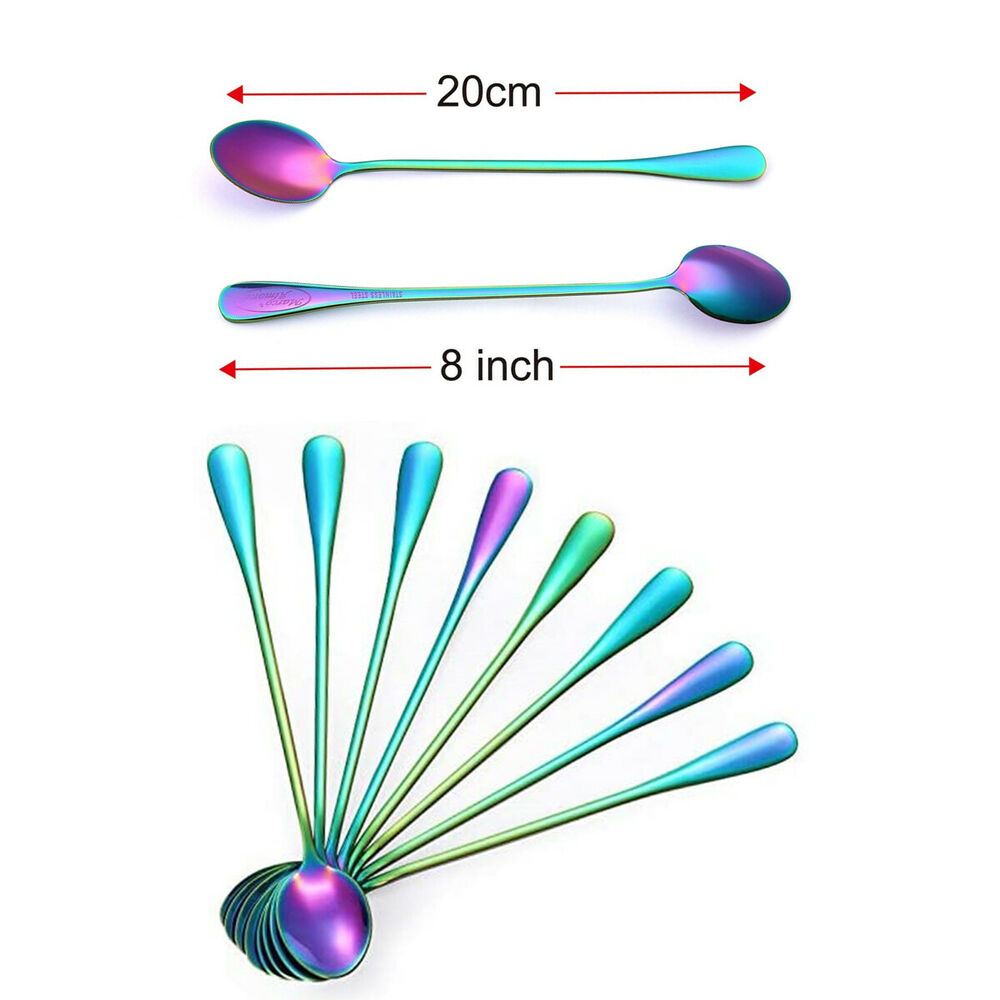 8PCS 8in Rainbow Spoon Set Stainless