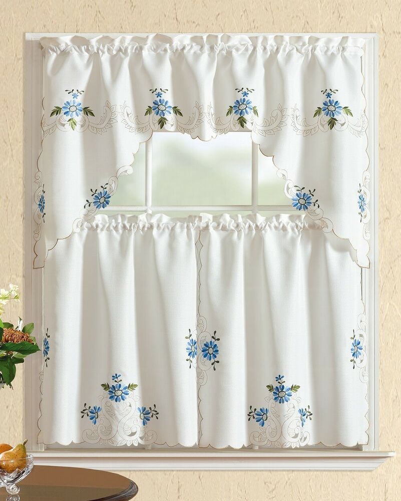 All American Collection Embroidered 3pc Kitchen Curtain Set