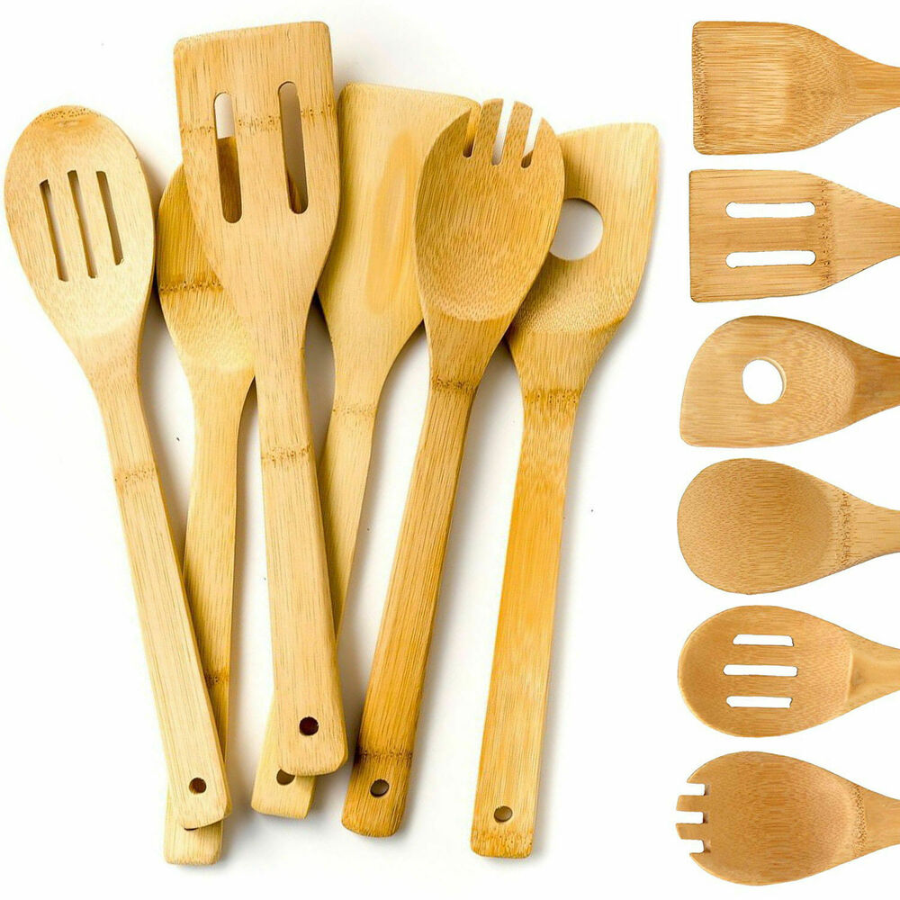 6 Piece Wooden Cooking Utensil Set Bamboo