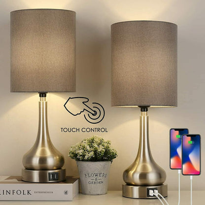 USB Table Lamps Set of 2, with Touch Control for Living Room with USB Charging Ports