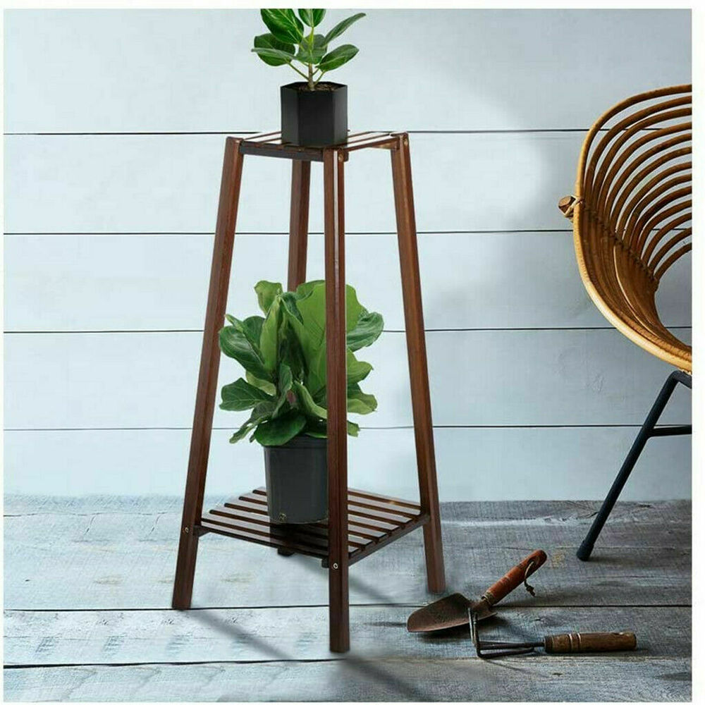 Wooden 2 Tier Tall Plant Stand Pot