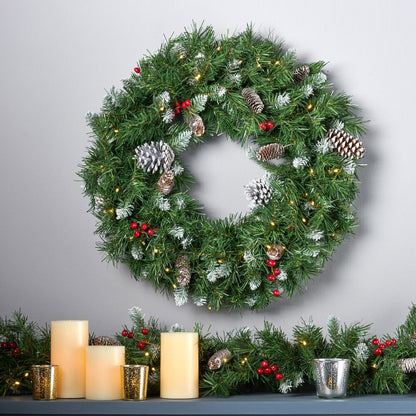 24" Mixed Spruce Wreath with Frosted