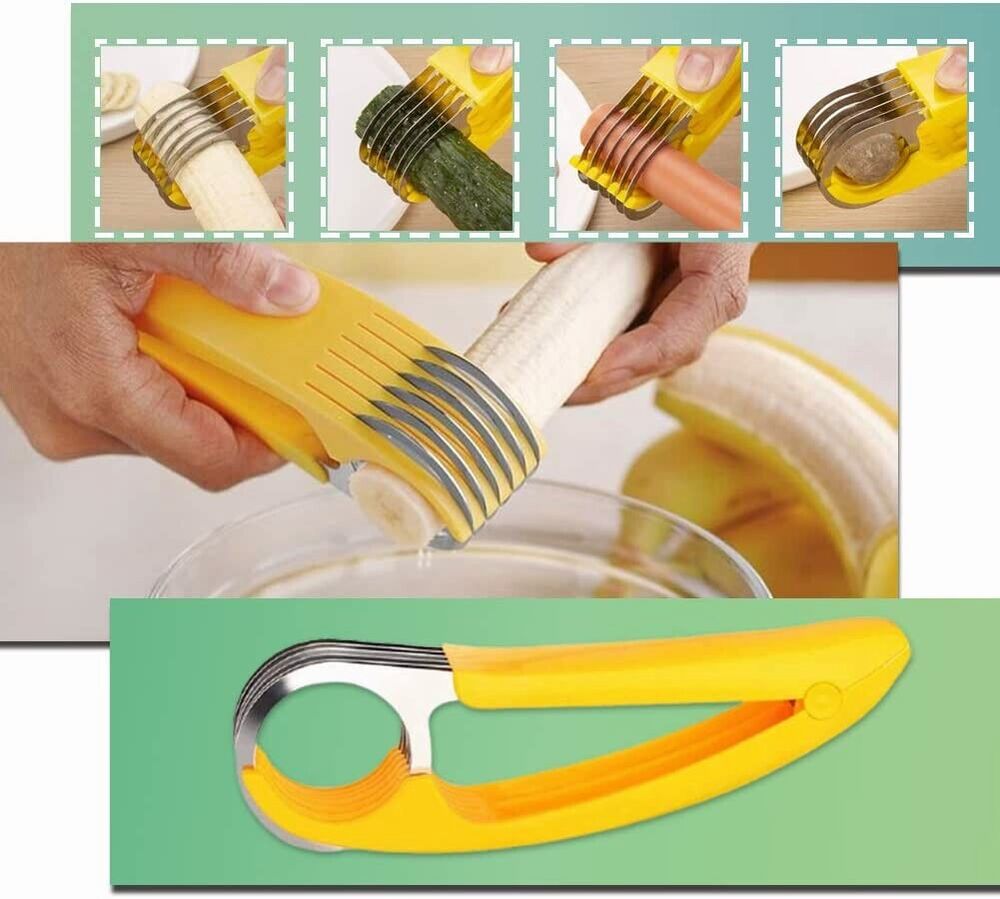 2Pcs Banana Slicer Fruit Knife Veggie Cutter