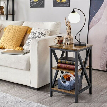 3 Tier Rustic End Table Industrial X