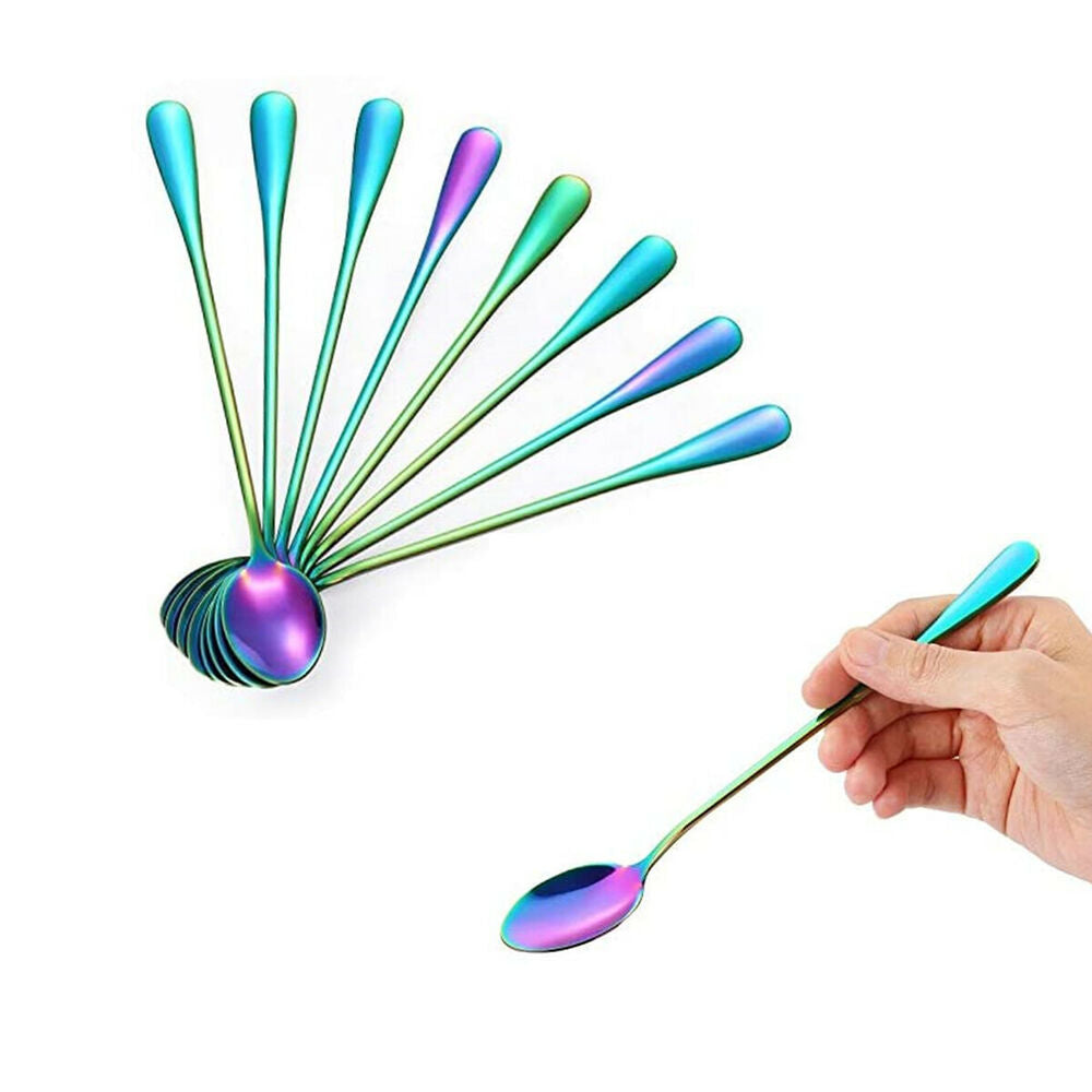 8PCS 8in Rainbow Spoon Set Stainless