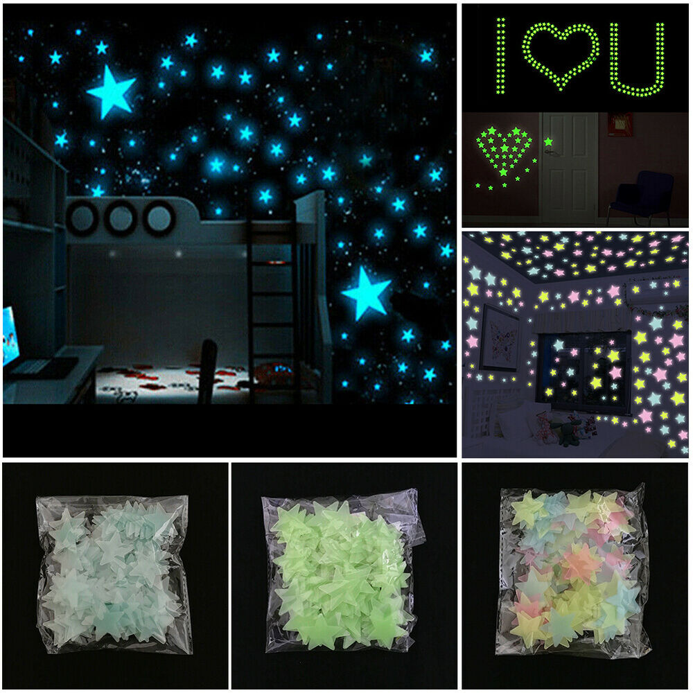 100pcs 3D Wall Stickers Stars Glow