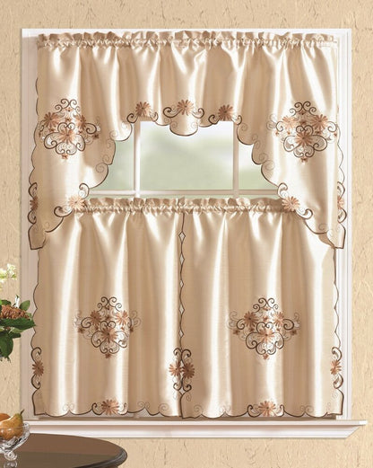 All American Collection Embroidered 3pc Kitchen Curtain Set