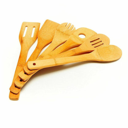 6 Piece Wooden Cooking Utensil Set Bamboo