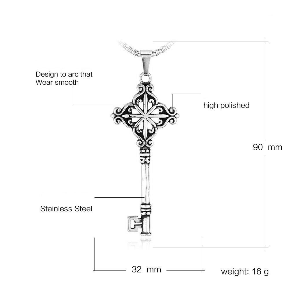 Gothic Mens Stainless Steel Key Pendant