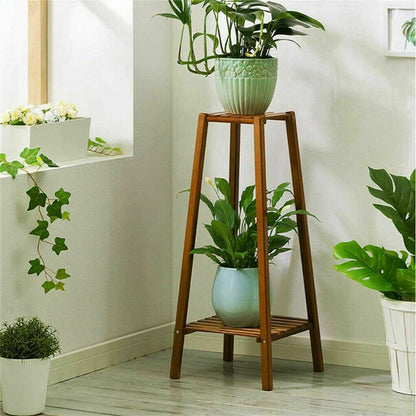 Wooden 2 Tier Tall Plant Stand Pot