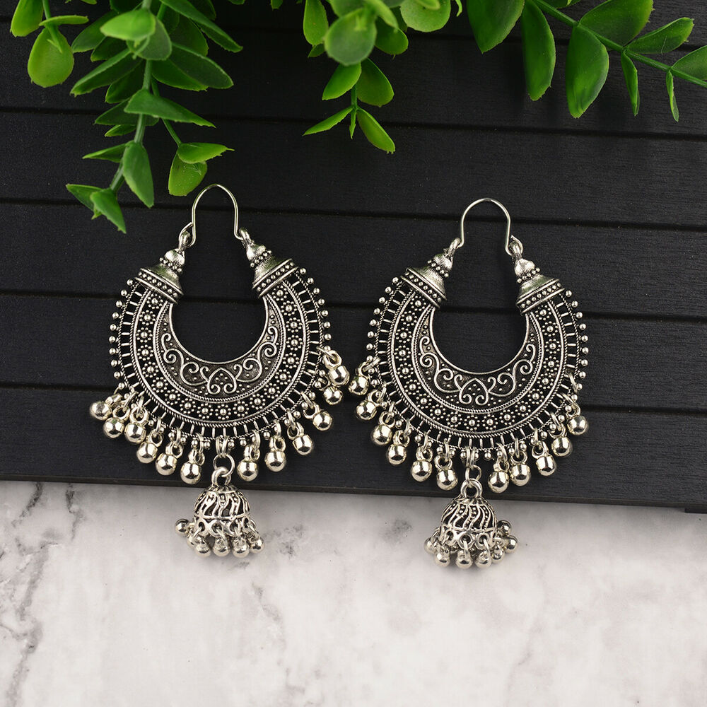 Vintage Oxidized Silver Traditional Jhumka