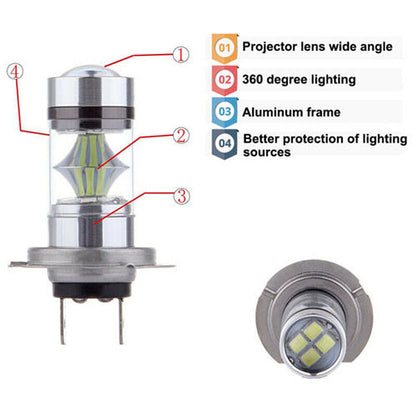 2x H7 LED Beam Bulb Kit 6000K White 200W 420000LM Fog Light