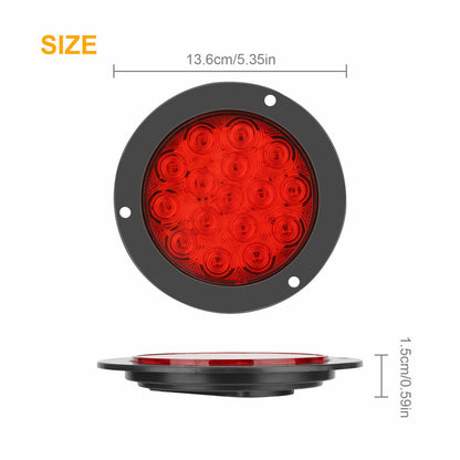 2x Red 16 LED 4" Round Truck Trailer Tail Stop Turn Brake Lights