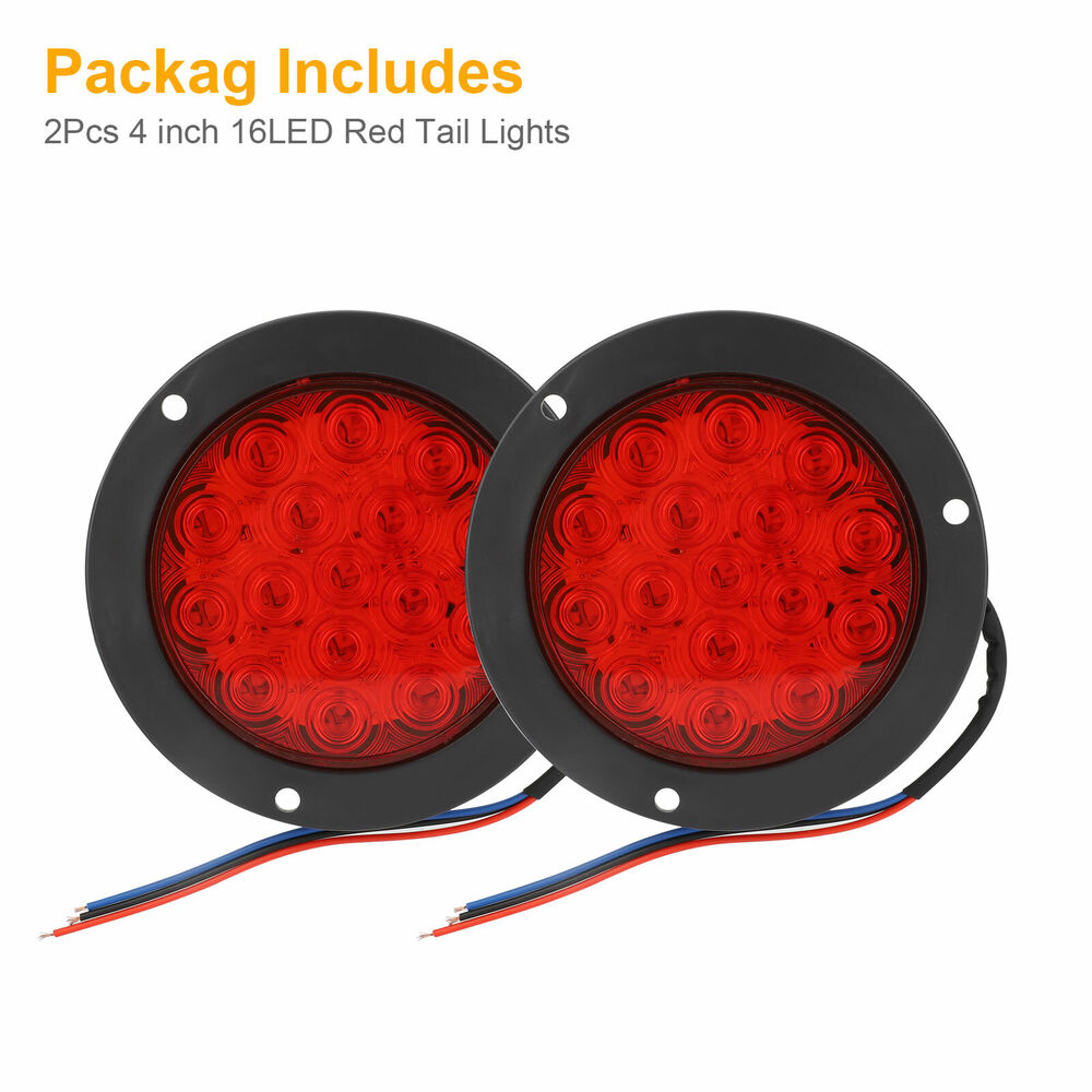 2x Red 16 LED 4" Round Truck Trailer Tail Stop Turn Brake Lights