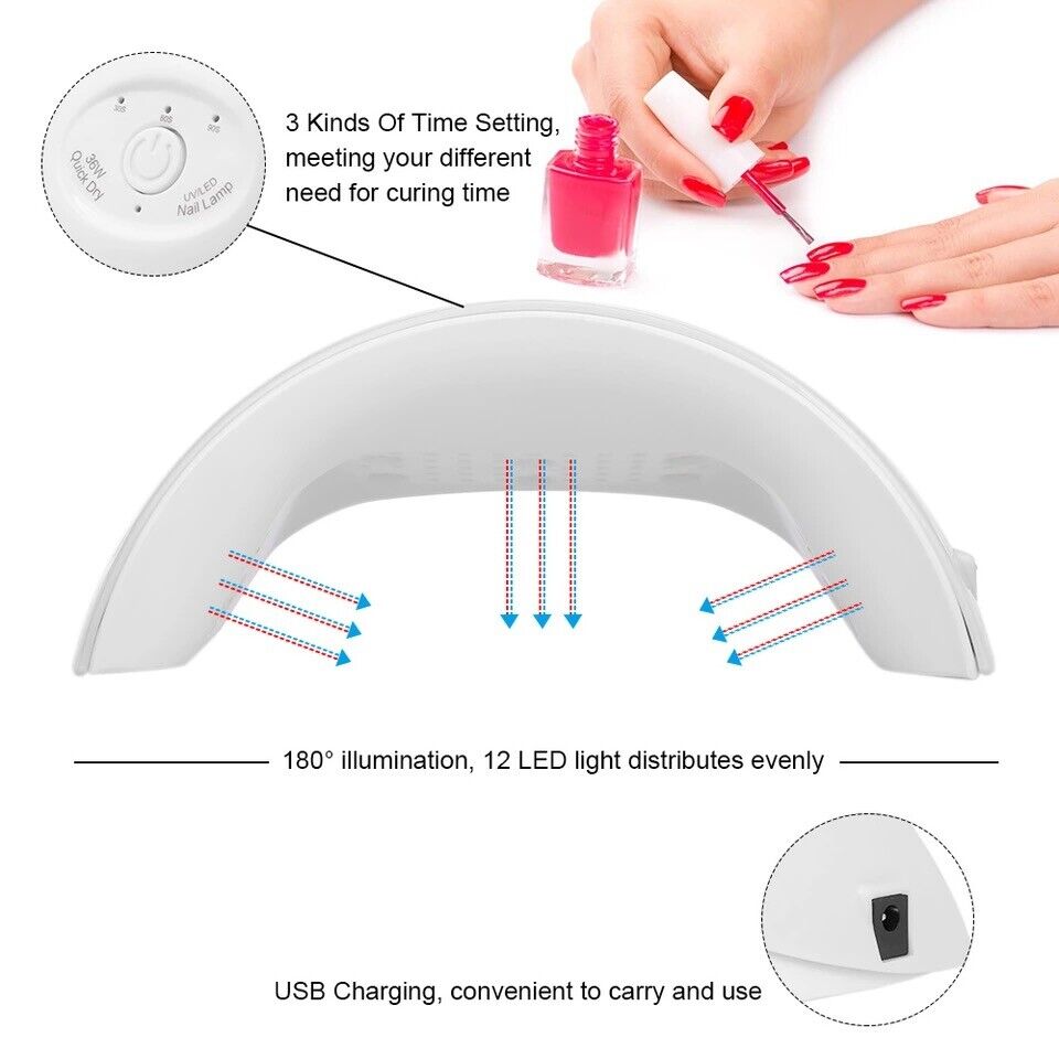 36W LED UV Nail Polish Dryer Lamp Gel Acrylic