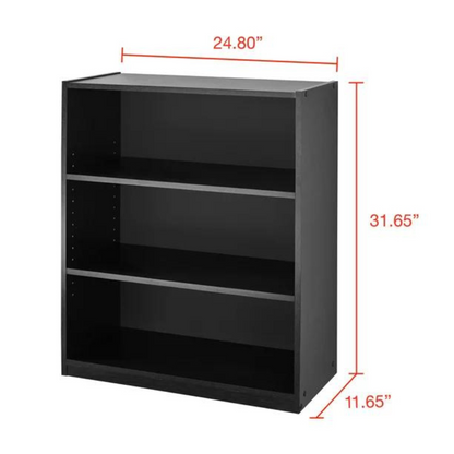 3 Shelf Wood Bookcase Wide Storage