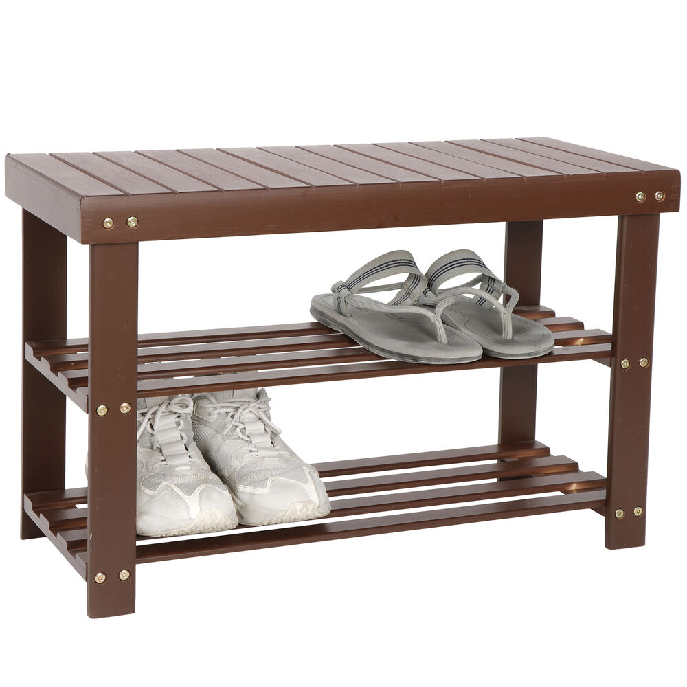 3 Tier Bamboo Brown Shoe Rack