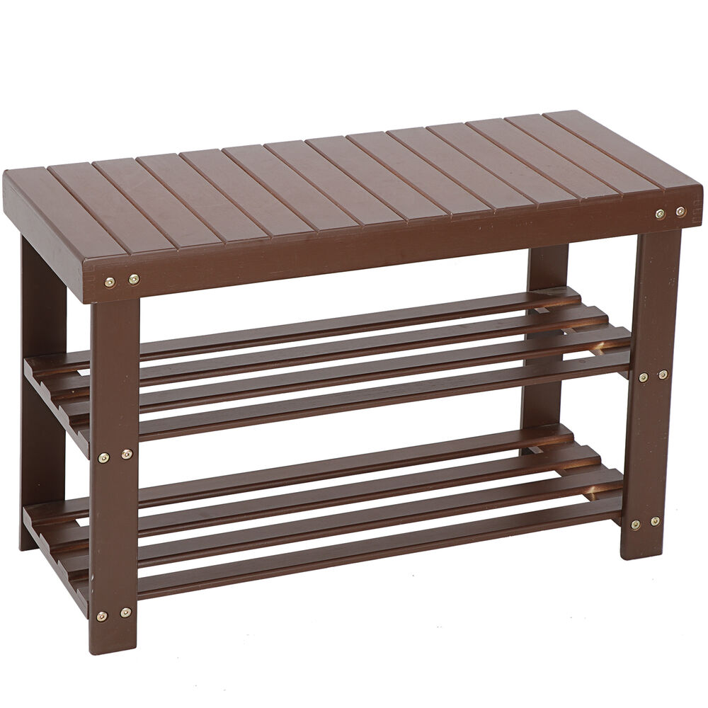 3 Tier Natural Bamboo Shoe Bench