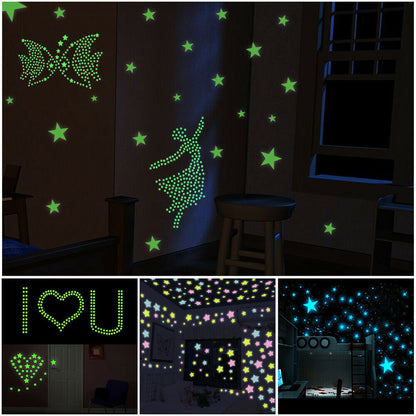 100pcs 3D Wall Stickers Stars Glow