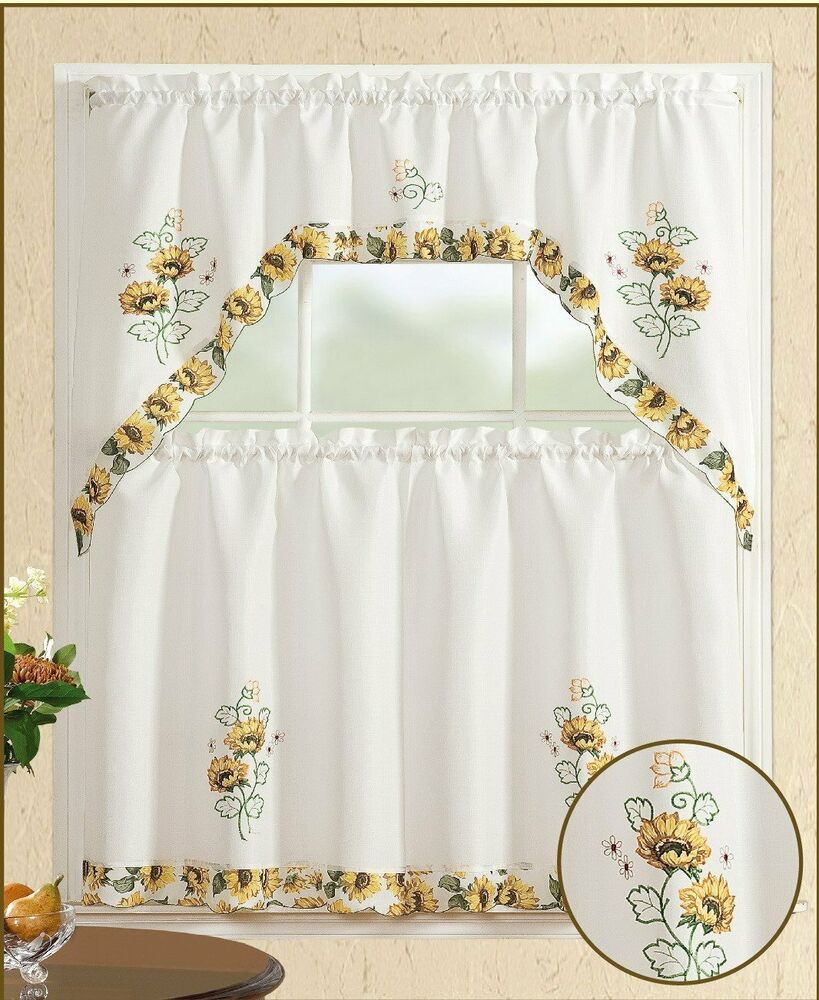 All American Collection Embroidered 3pc Kitchen Curtain Set