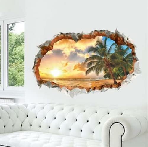 US 3D Wall Stickers Beach Palm Tree Window Room Decal Wallpaper Removable