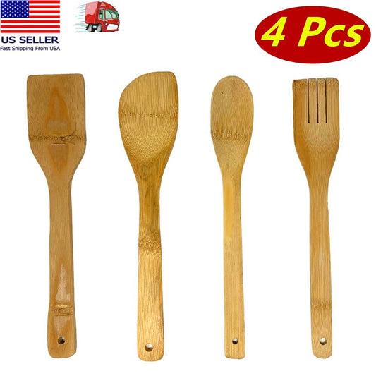 4 Pc Wooden Spoon Spatula Bamboo Set