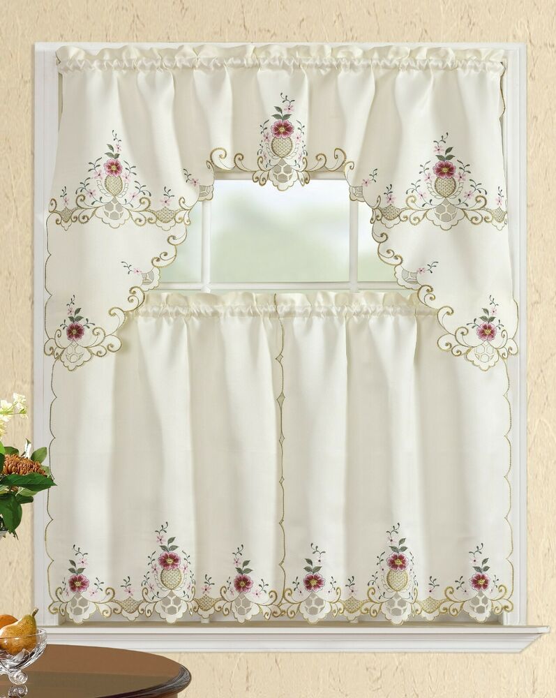 All American Collection Embroidered 3pc Kitchen Curtain Set