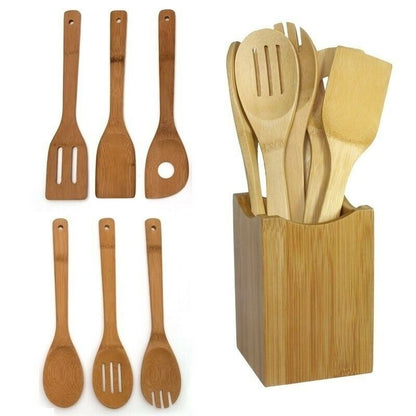 6 Piece Wooden Cooking Utensil Set Bamboo