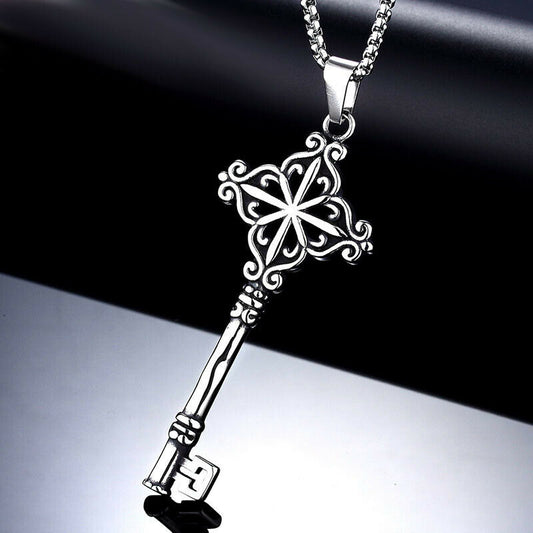 Gothic Mens Stainless Steel Key Pendant