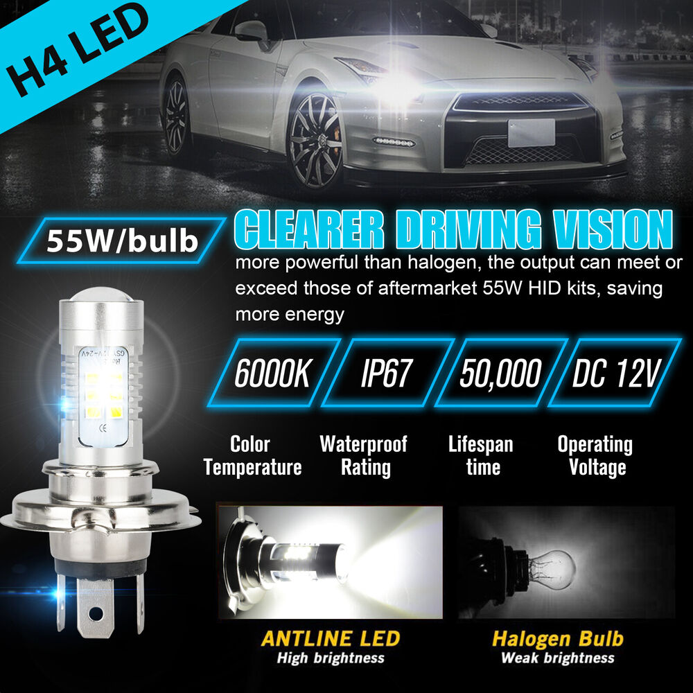 4x H4 9003 HB2 Super White LED Headlight Bulb