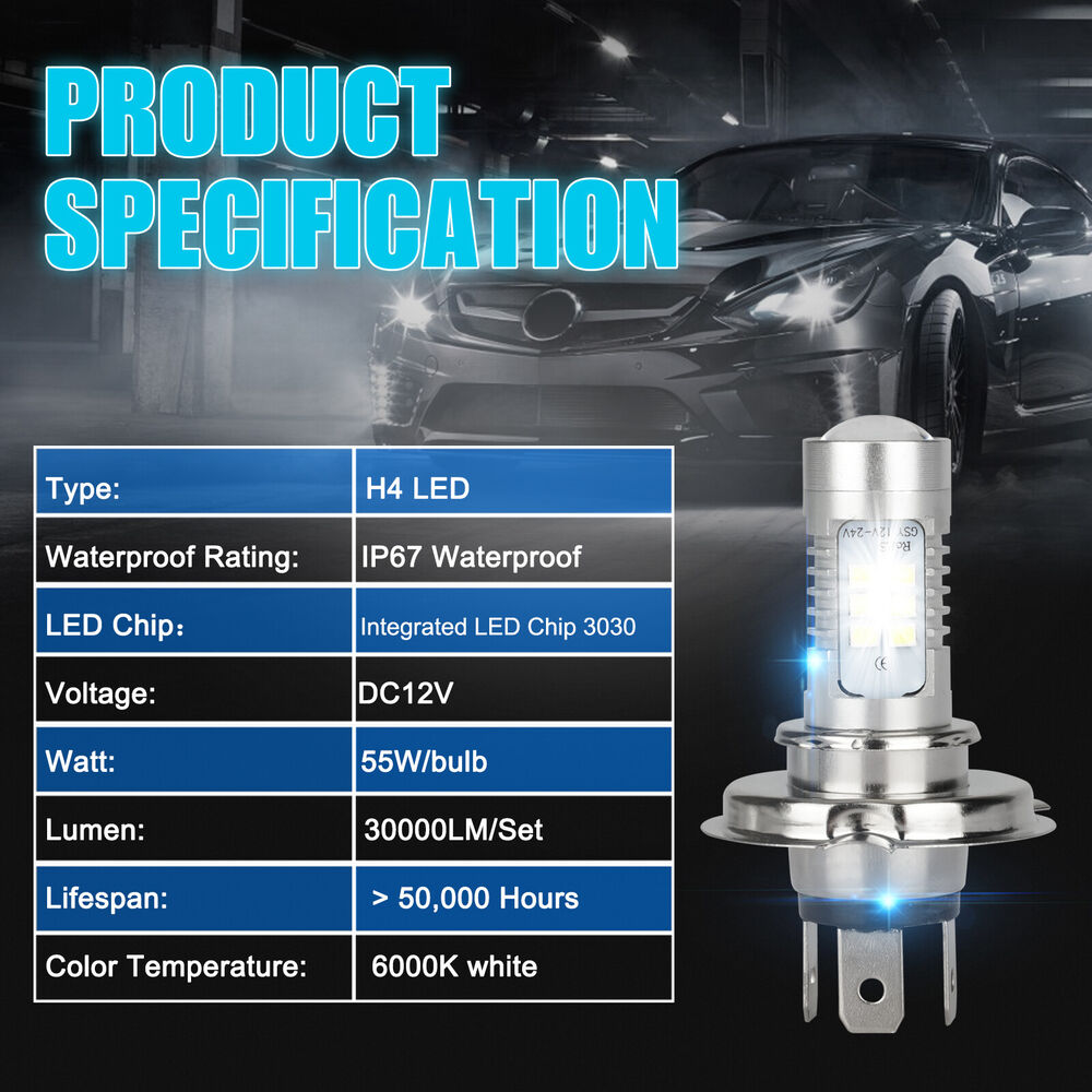 4x H4 9003 HB2 Super White LED Headlight Bulb