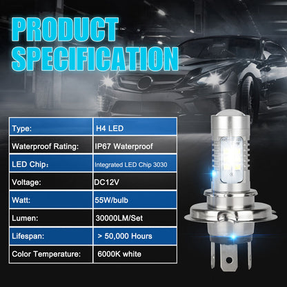 4x H4 9003 HB2 Super White LED Headlight Bulb