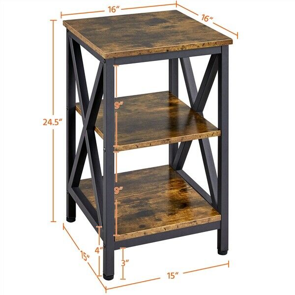 3 Tier Rustic End Table Industrial X