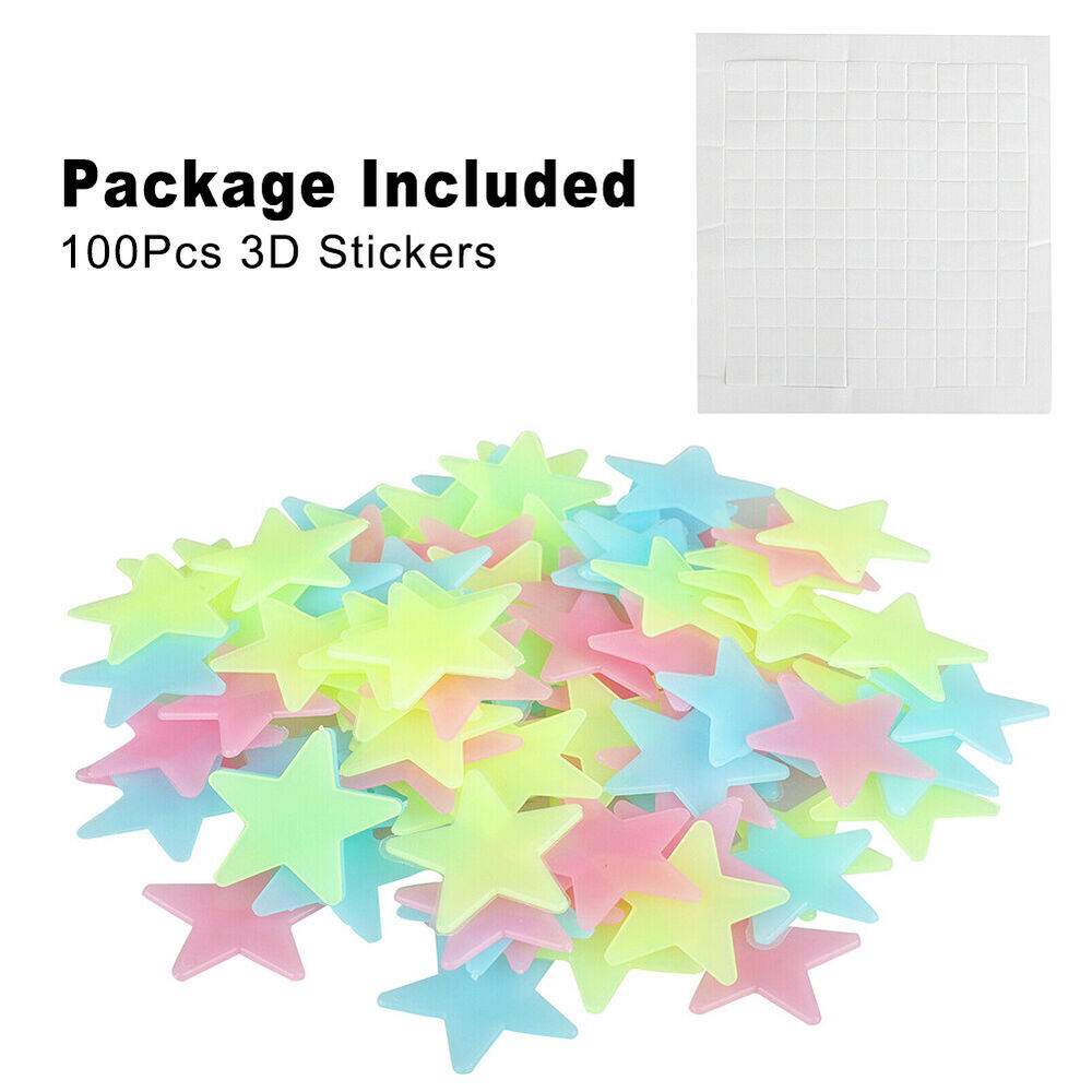 100pcs 3D Wall Stickers Stars Glow