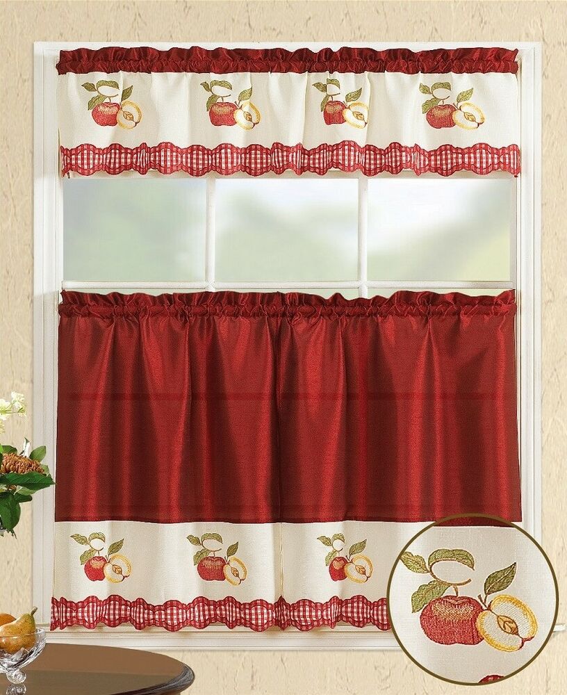 All American Collection Embroidered 3pc Kitchen Curtain Set