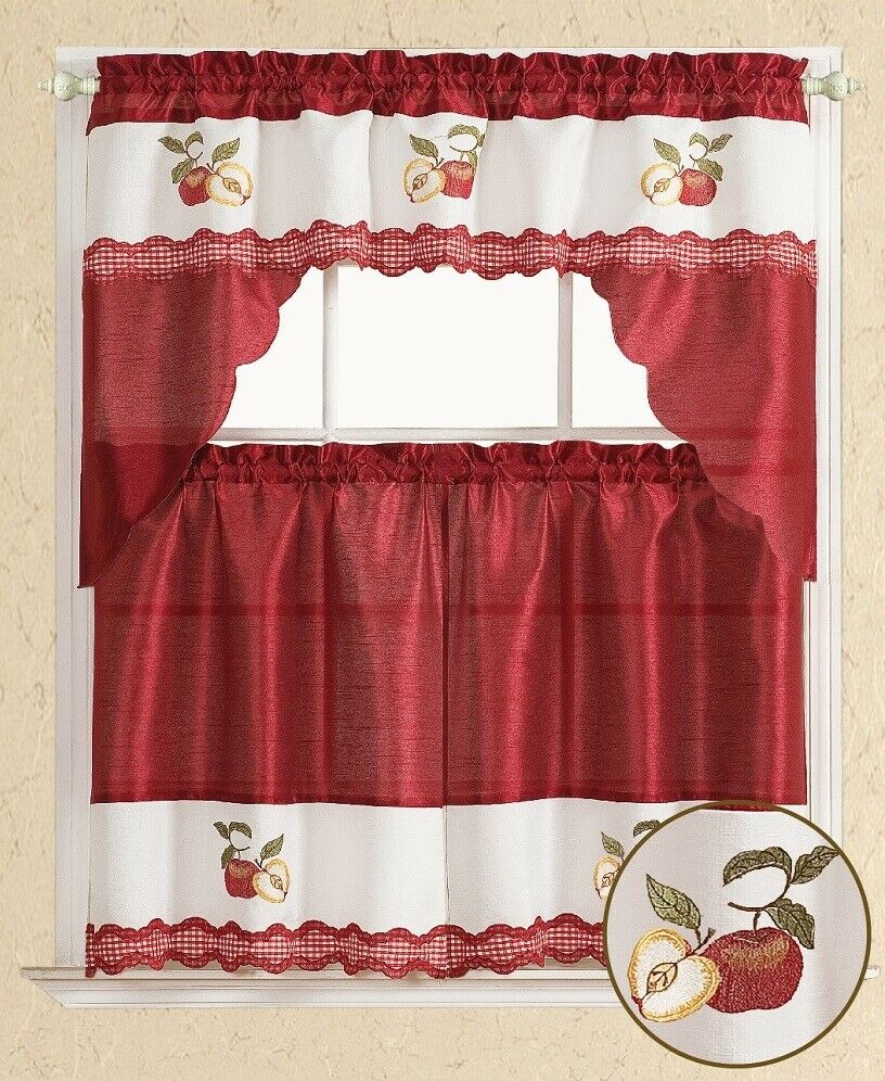 All American Collection Embroidered 3pc Kitchen Curtain Set