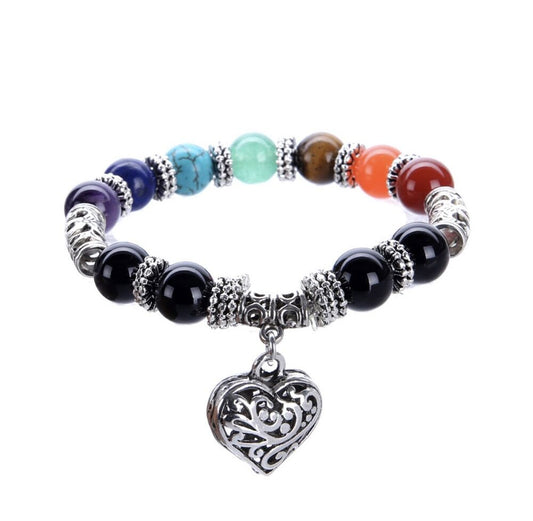 7 Chakra Natural Stone Heart Bracelet