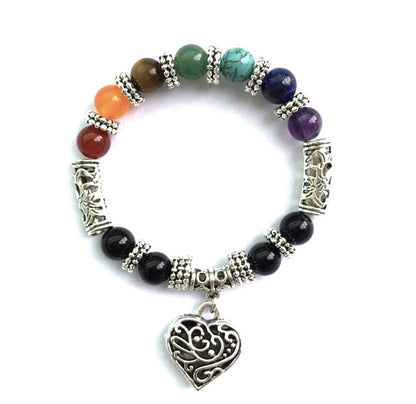 7 Chakra Natural Stone Heart Bracelet