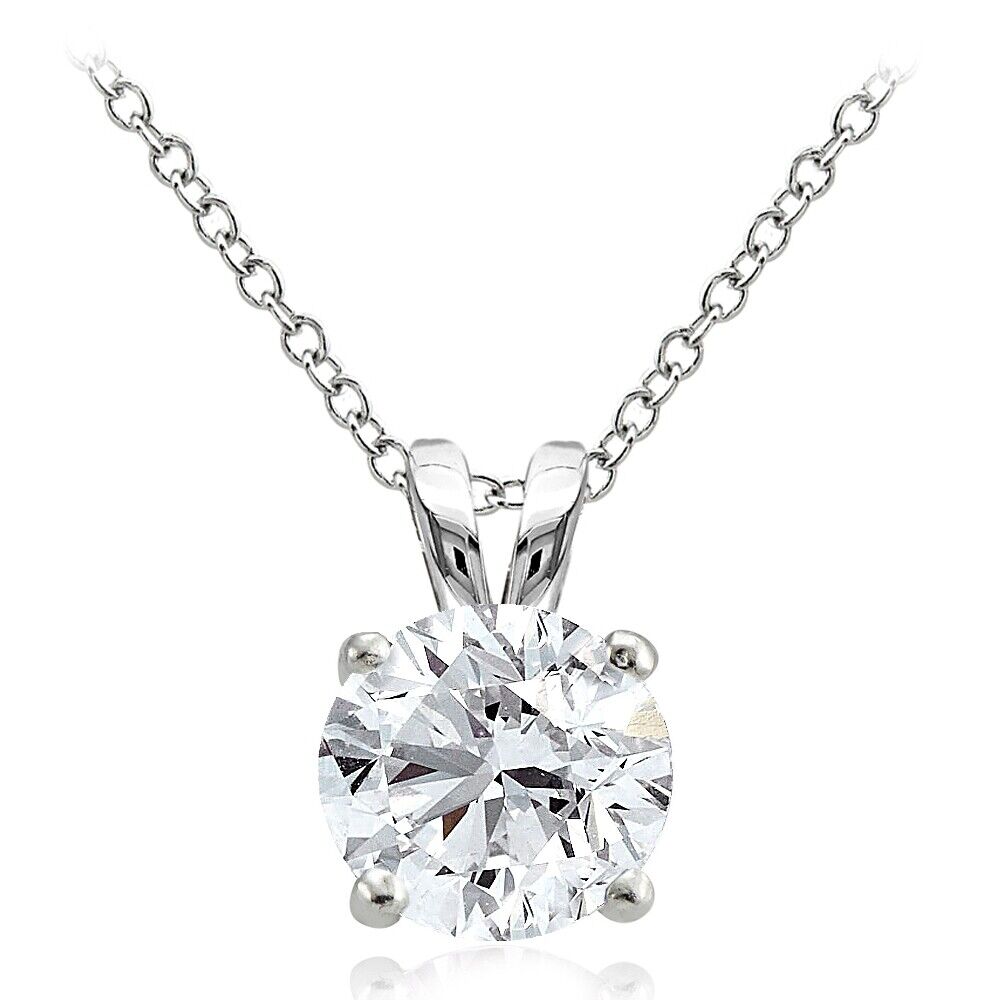 925 Sterling Silver 4ct 10mm Round Solitaire Necklace