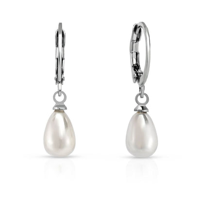 925 Sterling Silver Drop Hook Pearls Earrings 8MM