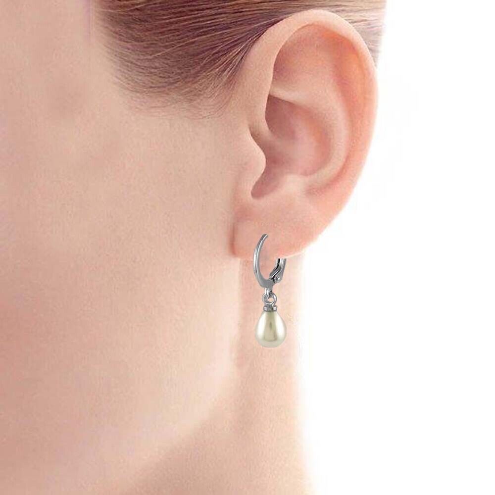 925 Sterling Silver Drop Hook Pearls Earrings 8MM