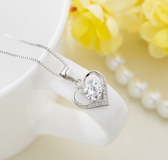 925 Sterling Silver Love Heart Pendant Necklace