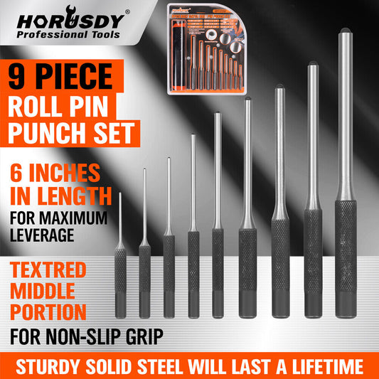 9pc Forged Steel Roll Pin Punch Set