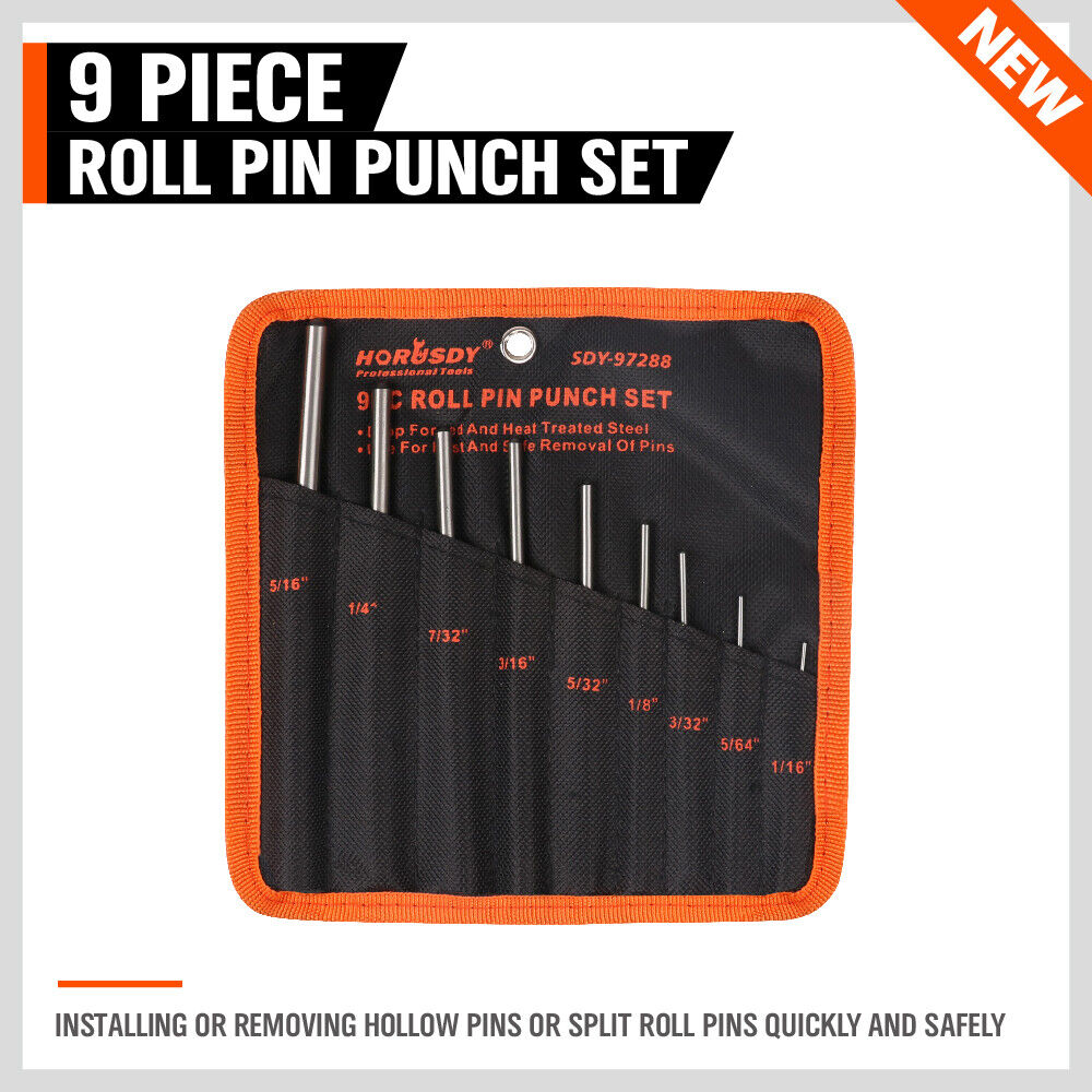 9pc Forged Steel Roll Pin Punch Set